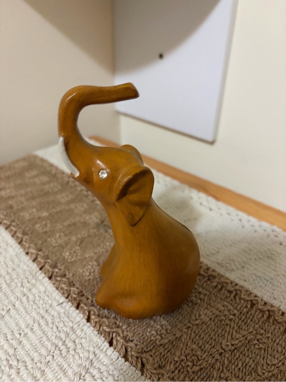 Vintage Wooden Elephant Figurine in Warm Brown Decorative Home Art